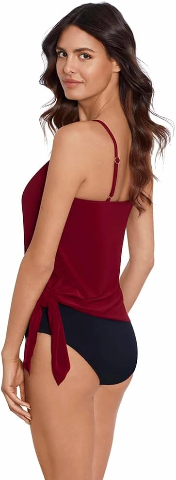 MagicSuit Women's Swimwear Solid Alex V-Neck Underwire Adjustable Strap Tankini Top, Merlot