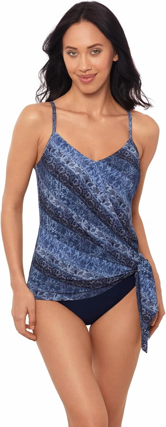 MagicSuit Women's Swimwear Via Roma Alex Underwire Adjustable Tankini Top, Blue/Multi, 16