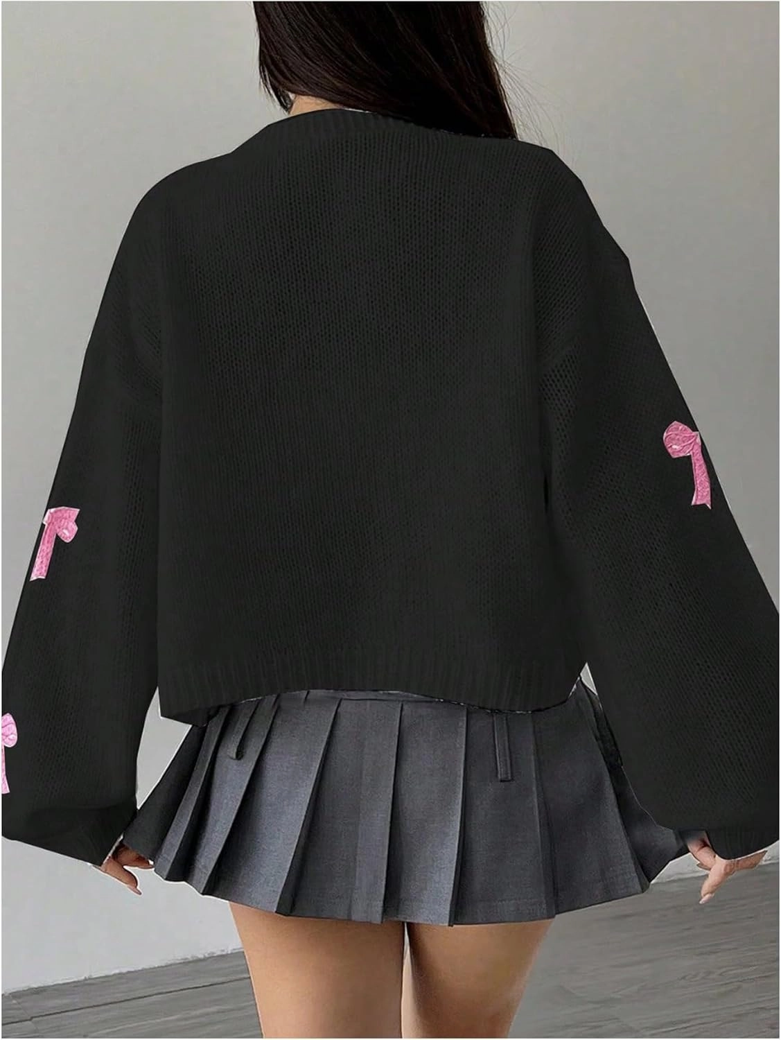 MakeMeChic Women's Cute Cropped Cable Knit Lightweight Cardigan Lantern Sleeve Open Front Cardigan Sweaters