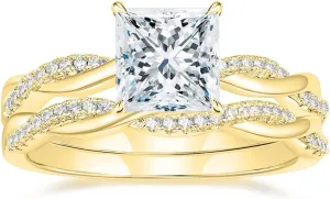 Mameloly 2ct Wedding Band for Women Princess Cut Bridal Ring Sets Cubic Zirconia Promise Engagement Rings Twisting Infinity Pave Set Size 4-12