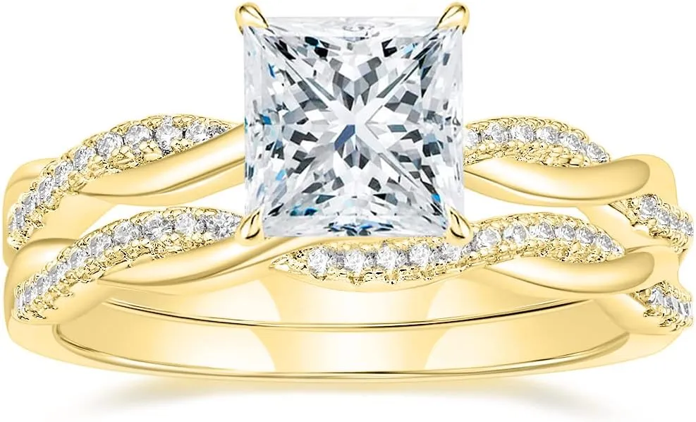 Mameloly 2ct Wedding Band for Women Princess Cut Bridal Ring Sets Cubic Zirconia Promise Engagement Rings Twisting Infinity Pave Set Size 4-12