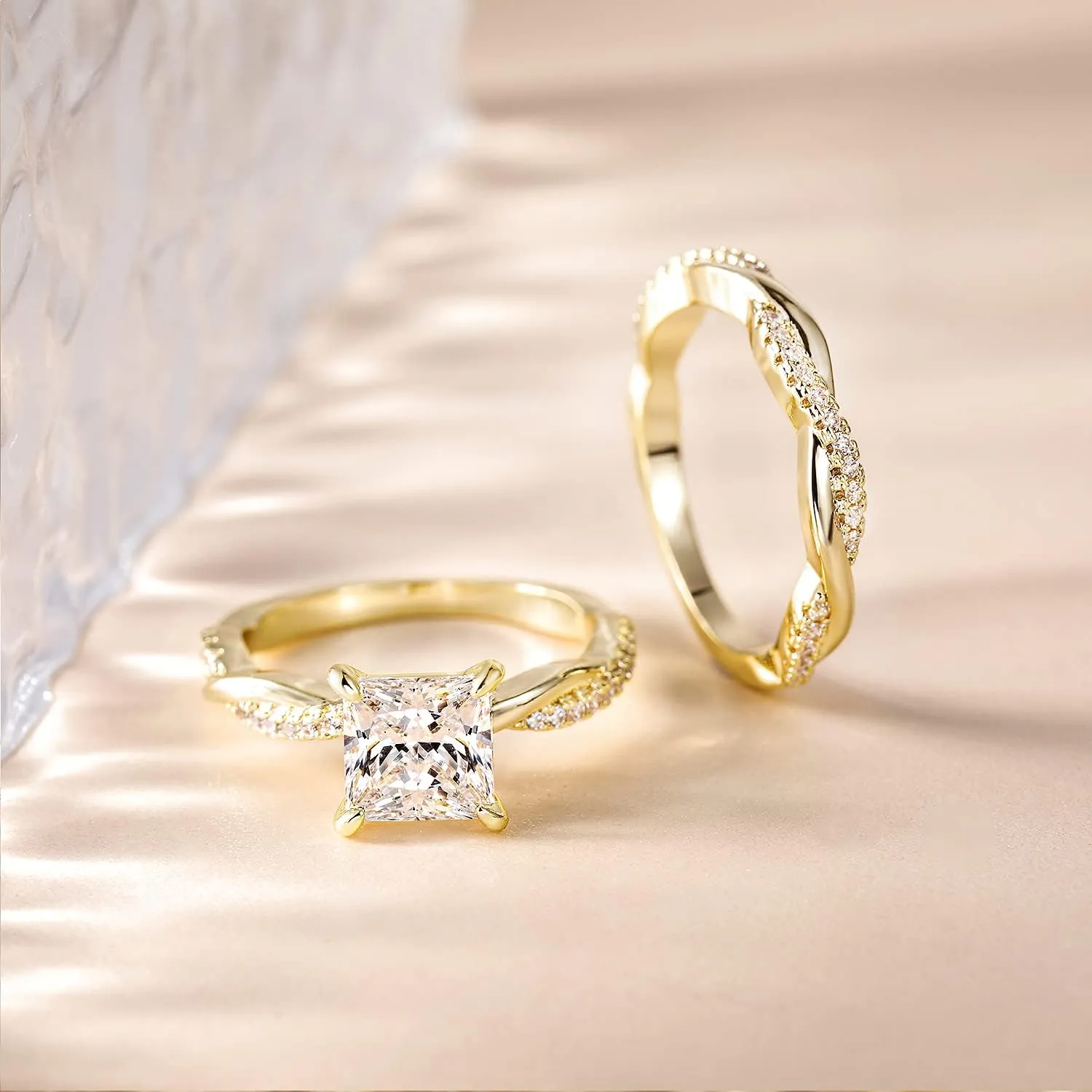 Mameloly 2ct Wedding Band for Women Princess Cut Bridal Ring Sets Cubic Zirconia Promise Engagement Rings Twisting Infinity Pave Set Size 4-12
