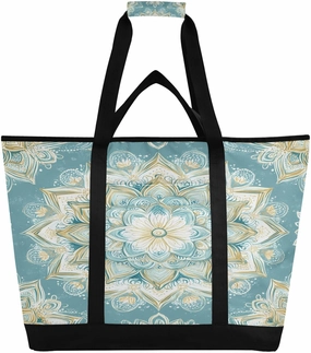 Mandala Pattern Reusable Insulated Lunchbox Cooler Bag, Leakproof Kitchen Grocery Bag Collapsible Portable Cooler Tote Bag for Picnic, Camping, Office, Travel