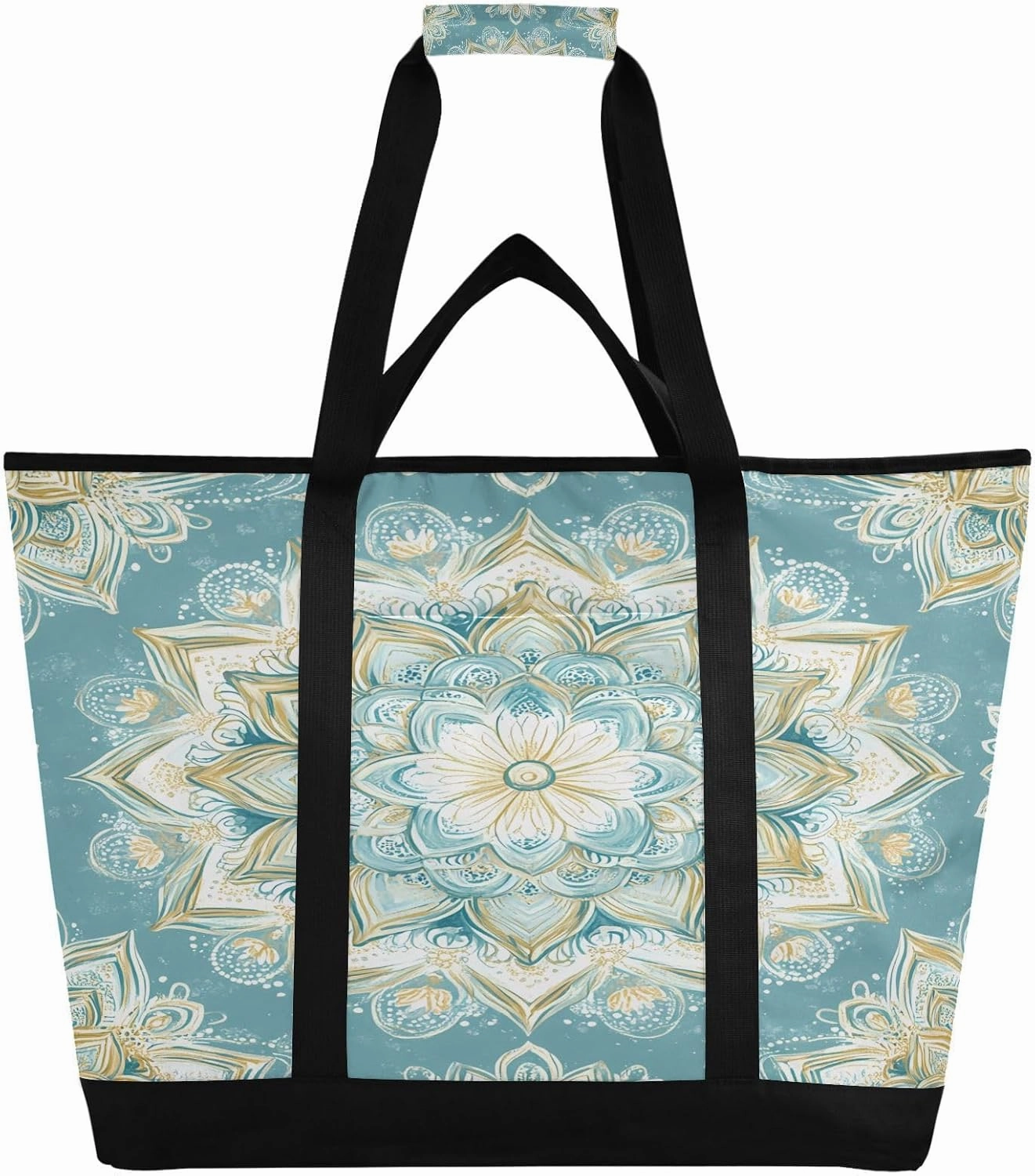 Mandala Pattern Reusable Insulated Lunchbox Cooler Bag, Leakproof Kitchen Grocery Bag Collapsible Portable Cooler Tote Bag for Picnic, Camping, Office, Travel