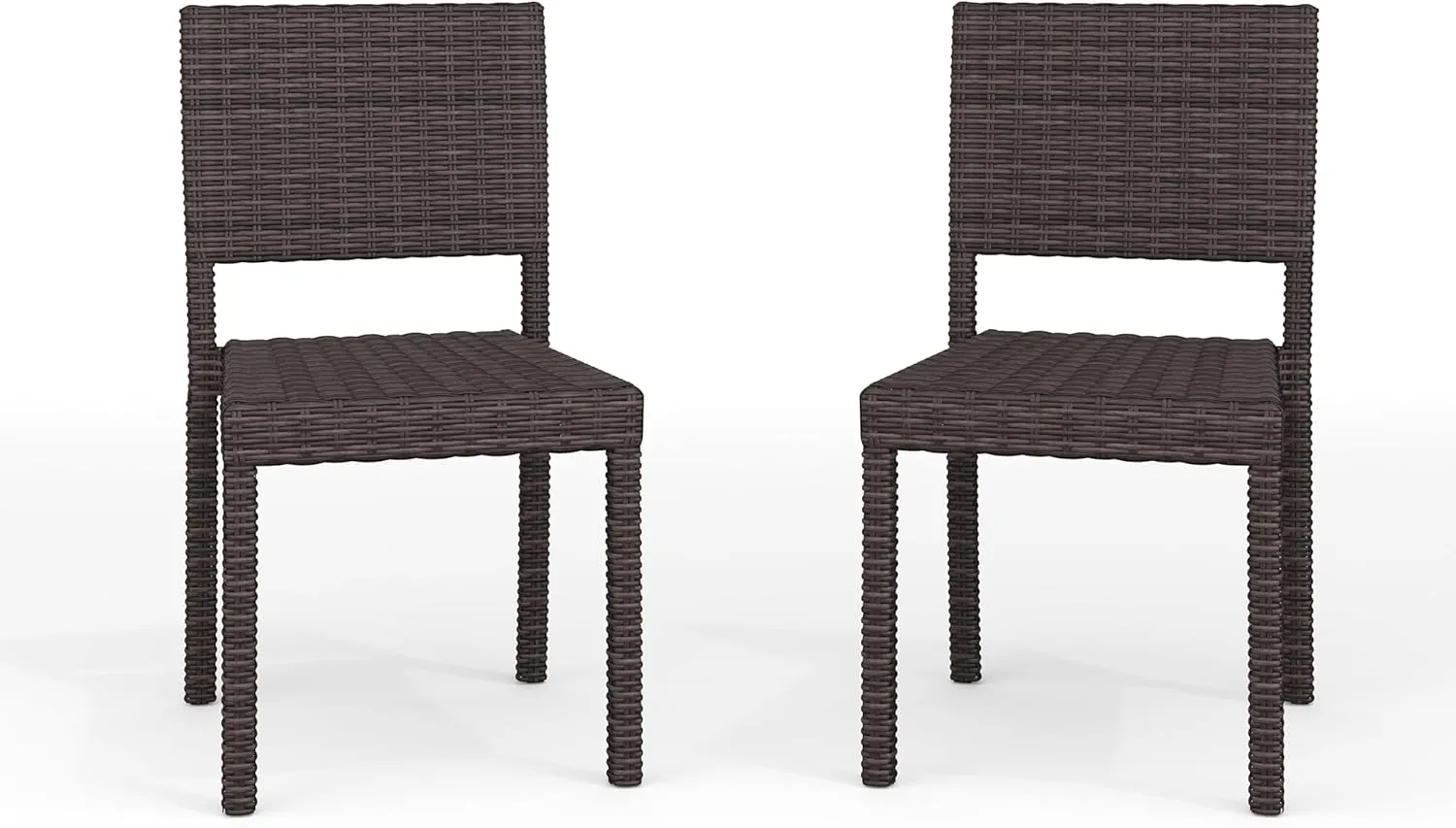 Martha Stewart Bedford Indoor-Outdoor Stackable Patio Chairs with Rattan Wicker Finish in Brown, Set of 2
