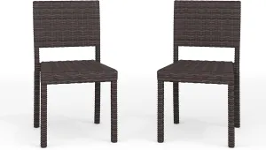 Martha Stewart Bedford Indoor-Outdoor Stackable Patio Chairs with Rattan Wicker Finish in Brown, Set of 2