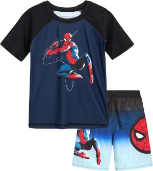 Marvel Boys Rash Guard Set - 2 Piece Spiderman Spidey & His Amazing Friends UPF50  Swim Shirt & Swim Trunks for Boys (2T-12)