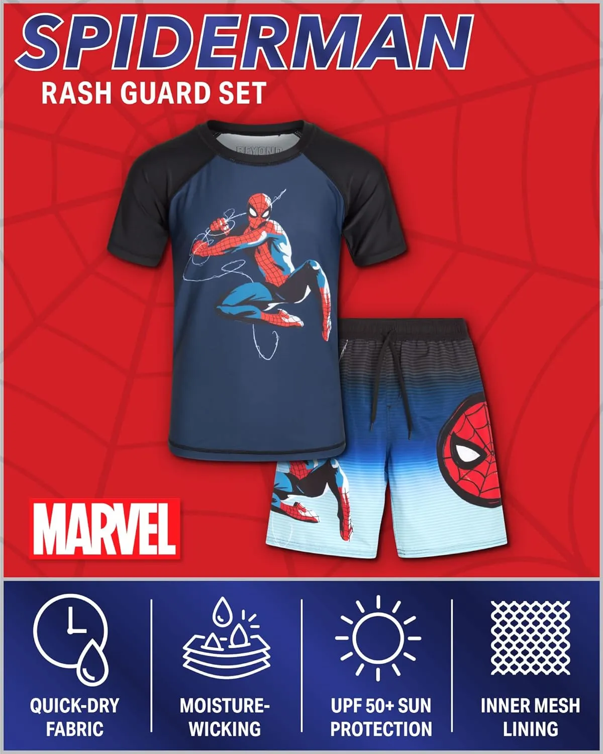 Marvel Boys Rash Guard Set - 2 Piece Spiderman Spidey & His Amazing Friends UPF50  Swim Shirt & Swim Trunks for Boys (2T-12)