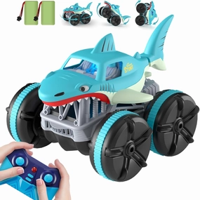 MaxTronic Remote Control Car Amphibious, 2.4 GHz 4WD 1:14 Scale All-Terrain Waterproof Remote Control Monster Truck, RC Boat Shark Car Toys for 3-12 Years Old Boys Girls