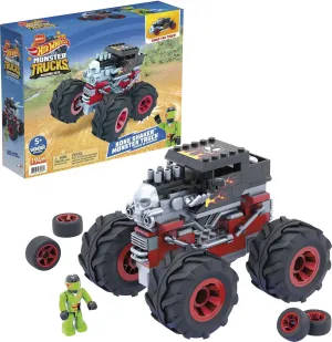 MEGA Construx Hot Wheels Monster Trucks Toy Car Building Set, Bone Shaker with 194 Pieces, 1 Micro Action Figure Driver, Red, Kids Age 5  Years