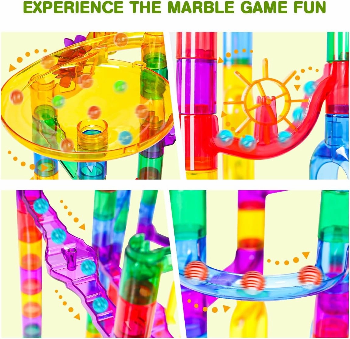 Meland Marble Run - 132Pcs Marble Maze Game Building Toy for Kid, Marble Track Race Set & STEM Learning Toys for Boy Girl Age 3 4 5 6 7 8 9  (102 Translucent Marbulous Pcs & 30 Glass Marbles)