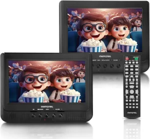Memorex 10-Inch Digital Dual Screen DVD Player | Dual Playback | Dual Headrest Mount | USB/SD/AV/Sync TV Playback, Rechargeable Battery | Car Mounting Kit, and 3-5 Hour Runtime for Road Trips