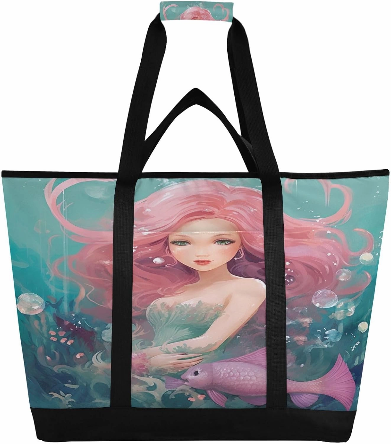 Mermaid Reusable Insulated Lunchbox Cooler Bag, Leakproof Kitchen Grocery Bag Collapsible Portable Cooler Tote Bag for Picnic, Camping, Office, Travel