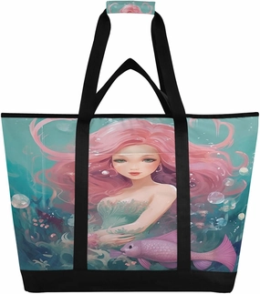 Mermaid Reusable Insulated Lunchbox Cooler Bag, Leakproof Kitchen Grocery Bag Collapsible Portable Cooler Tote Bag for Picnic, Camping, Office, Travel
