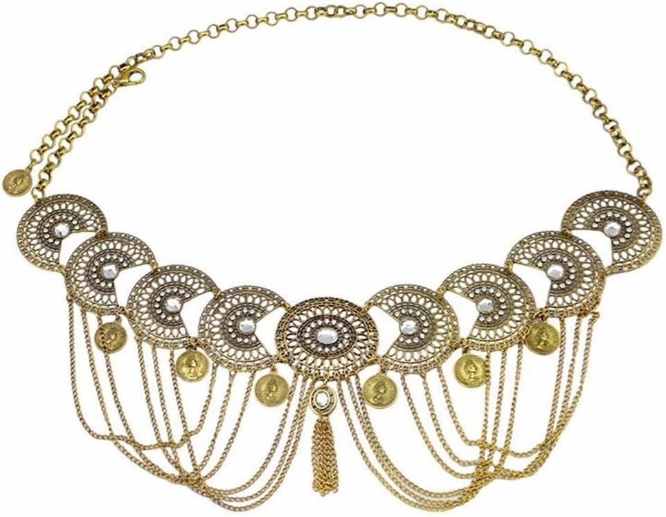 Metal Chain Waist Belt Coin Zcargel Tassel Waist Chain Ethnic Style Body Chain Adjustable Waist Accessories Alloy Rhinestones Waist Chain Fashion Cowgirl Concho Country Waist Chain Belts