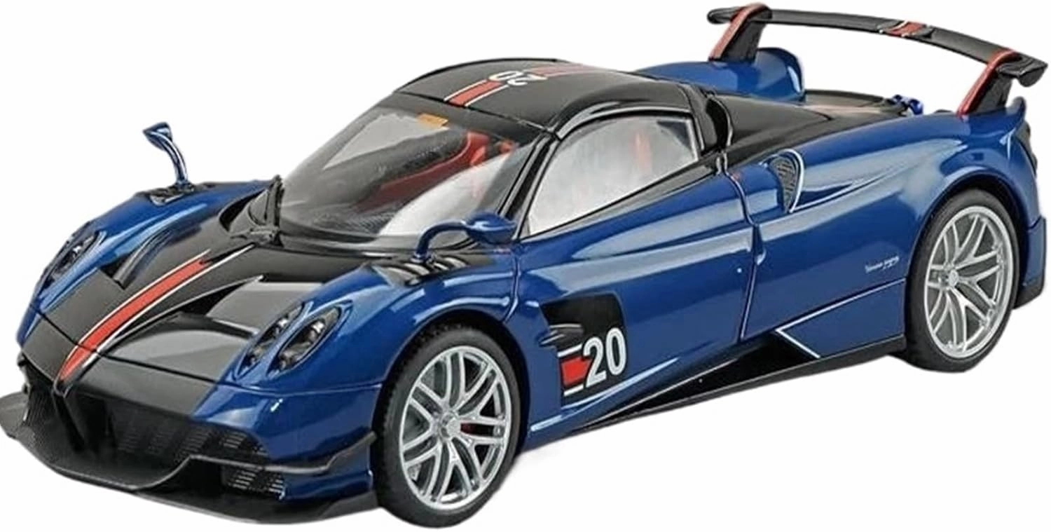 Metal Vehicles Toys 1:18 for Pagani Huayra BC Supercar Alloy Toy Car Model Play Game Vehicles with Sound and Light Home Or Office Décor(Blue)