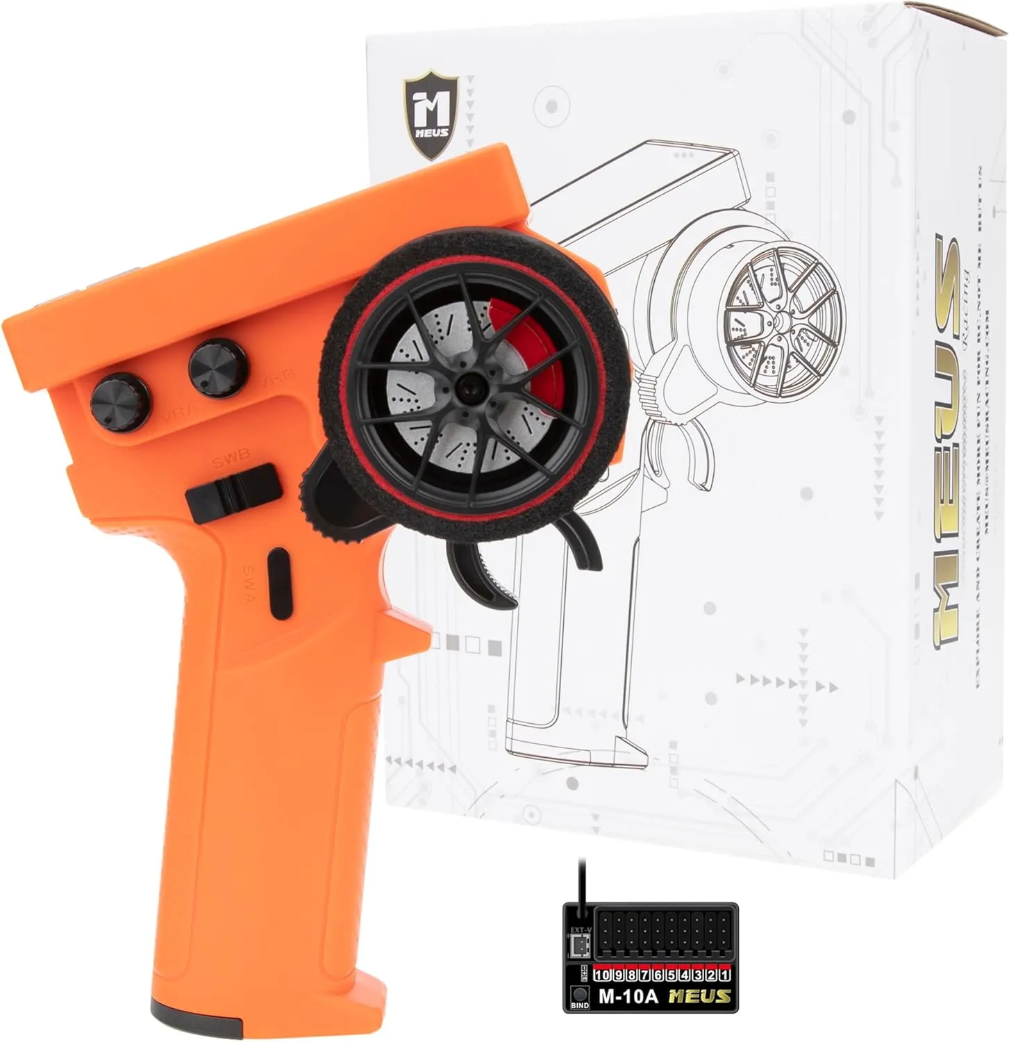 MEUS RACING RC Transmitter 8 Channels 2.4GHz and Receiver with Coach Mode for 1/8 1/10 1/18 1/24 RC Crawler Car Boat TRX4 TRX4M SCX10 SCX24 Upgrades Parts (Orange)