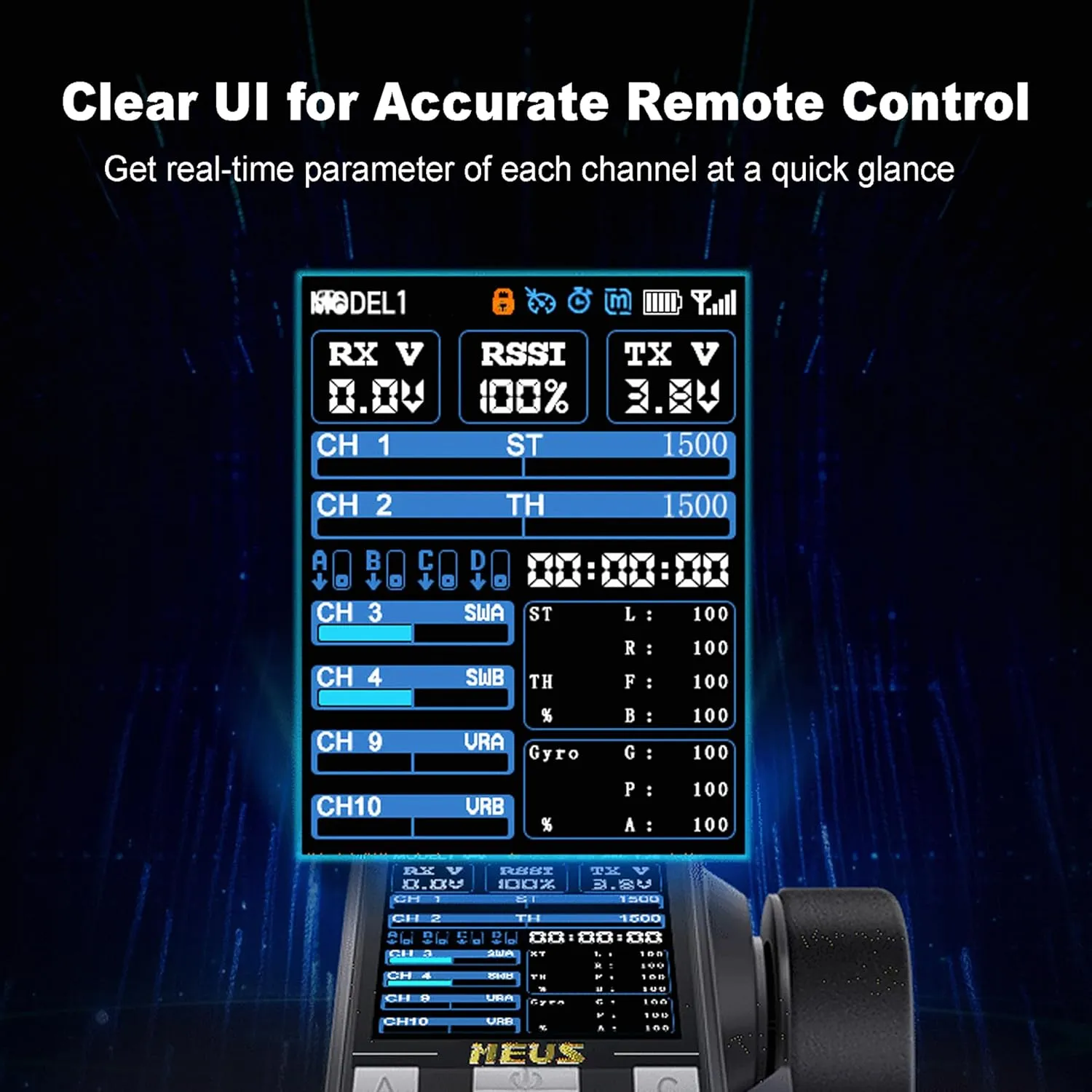 MEUS RACING RC Transmitter 8 Channels 2.4GHz and Receiver with Coach Mode for 1/8 1/10 1/18 1/24 RC Crawler Car Boat TRX4 TRX4M SCX10 SCX24 Upgrades Parts (Orange)