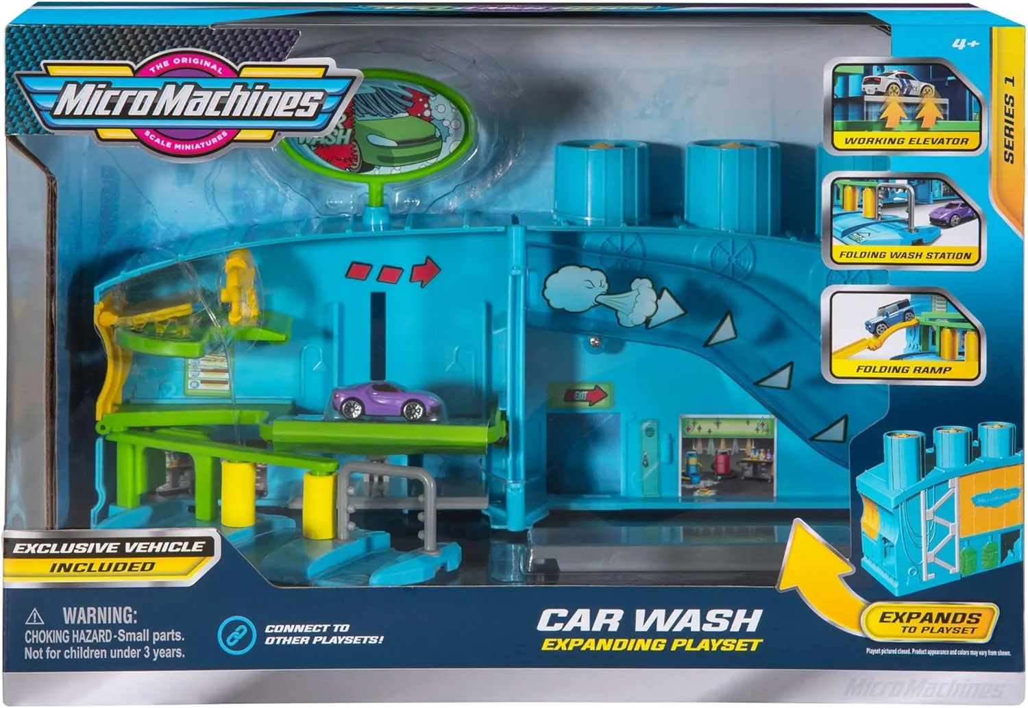 Micro Machines Core Playset, Car Wash Station - Expandable and Connectable to Other MM Sets, Includes One Exclusive Vehicle - Collect Them All