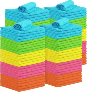 Microfiber Cleaning Cloth, 100PK Commercial Grade Work Rags Microfiber Towels for Cars Cleaning Rags Bulk Detailing Cloth for Automotive Bar Mechanic Restaurant Garage, 11.5"x11.5", Multicolor