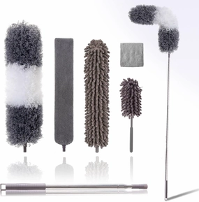 Microfiber Duster Kit for High Ceiling (6pcs), Extendable Dusters for Cleaning with 100" Extension Pole, Long Feather Duster for Fan/Car, House Cleaning Tool Kit by OOSOFITT