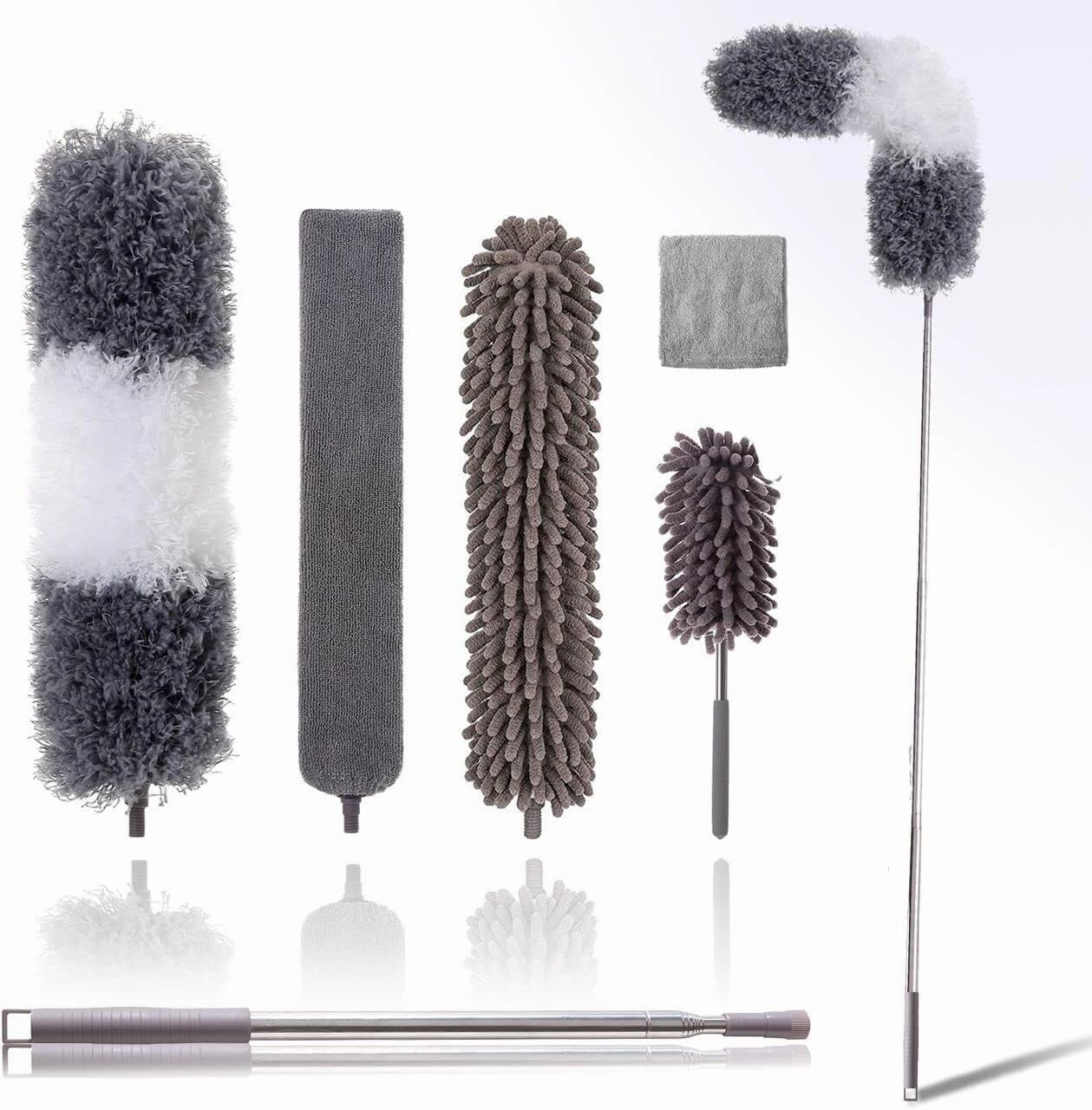 Microfiber Duster Kit for High Ceiling (6pcs), Extendable Dusters for Cleaning with 100" Extension Pole, Long Feather Duster for Fan/Car, House Cleaning Tool Kit by OOSOFITT