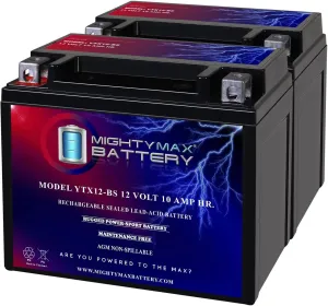 Mighty Max Battery YTX12-BS 12V 10Ah Replacement Battery compatible with Moose Racing MTX12-BS - 2 Pack