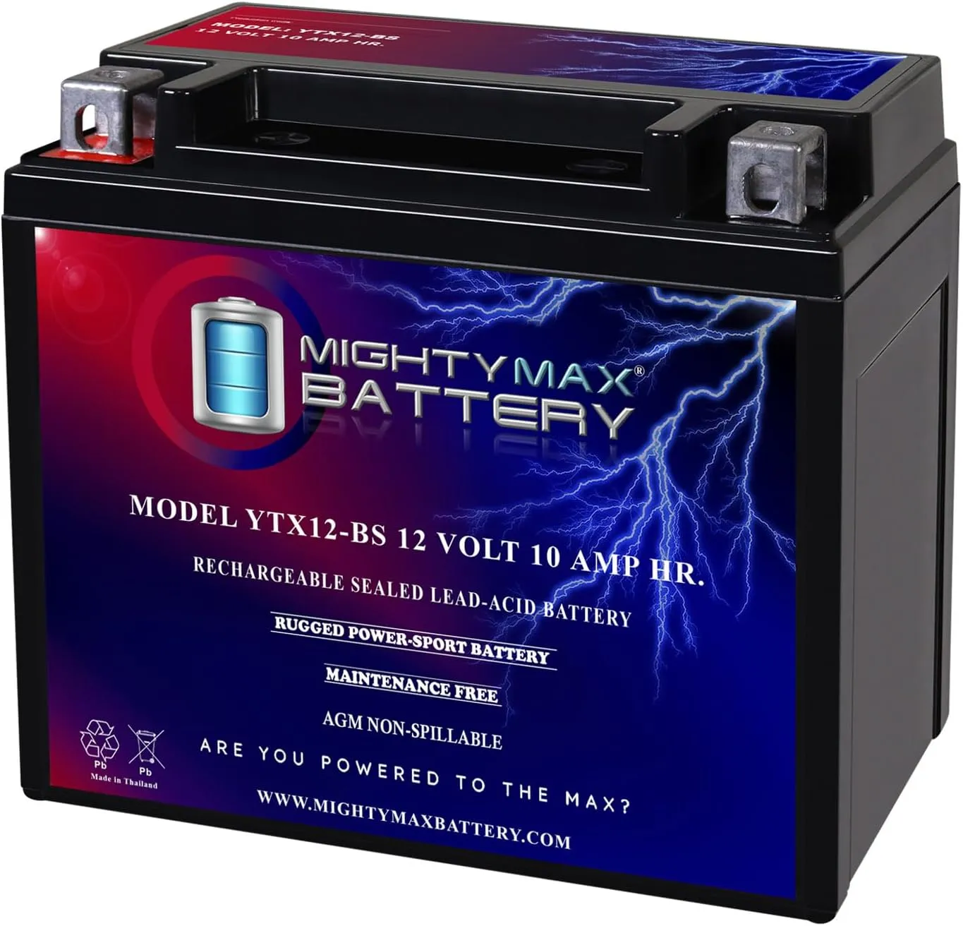Mighty Max Battery YTX12-BS 12V 10Ah Replacement Battery Compatible with Moose Racing MTX12-BS