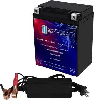 Mighty Max Battery YTX14AH Battery Replaces Moose Racing YTX14AH-BS   12V 2Amp Charger