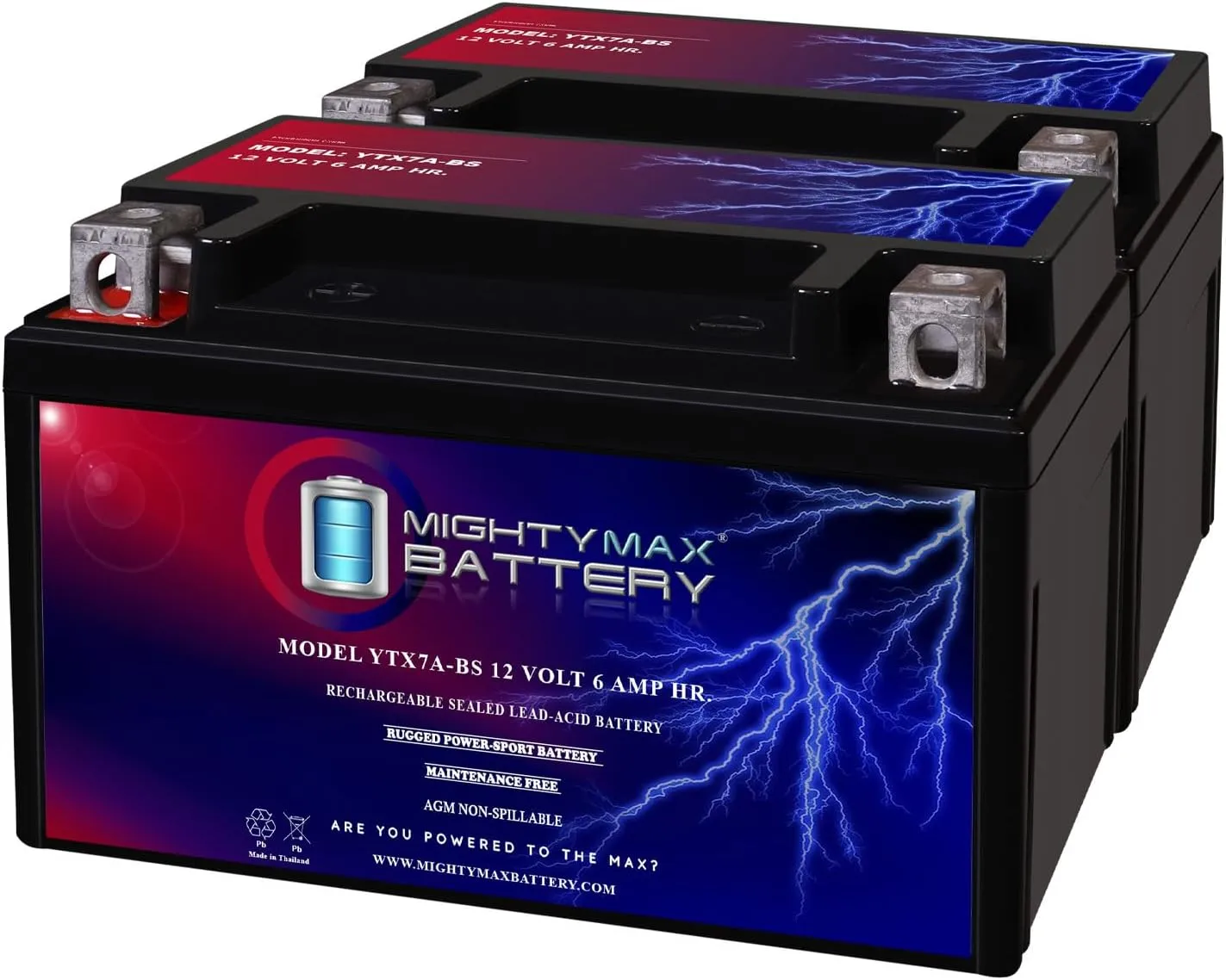 Mighty Max Battery YTX7A-BS Replacement Battery for Moose Racing MTX7A-BS - 2 Pack