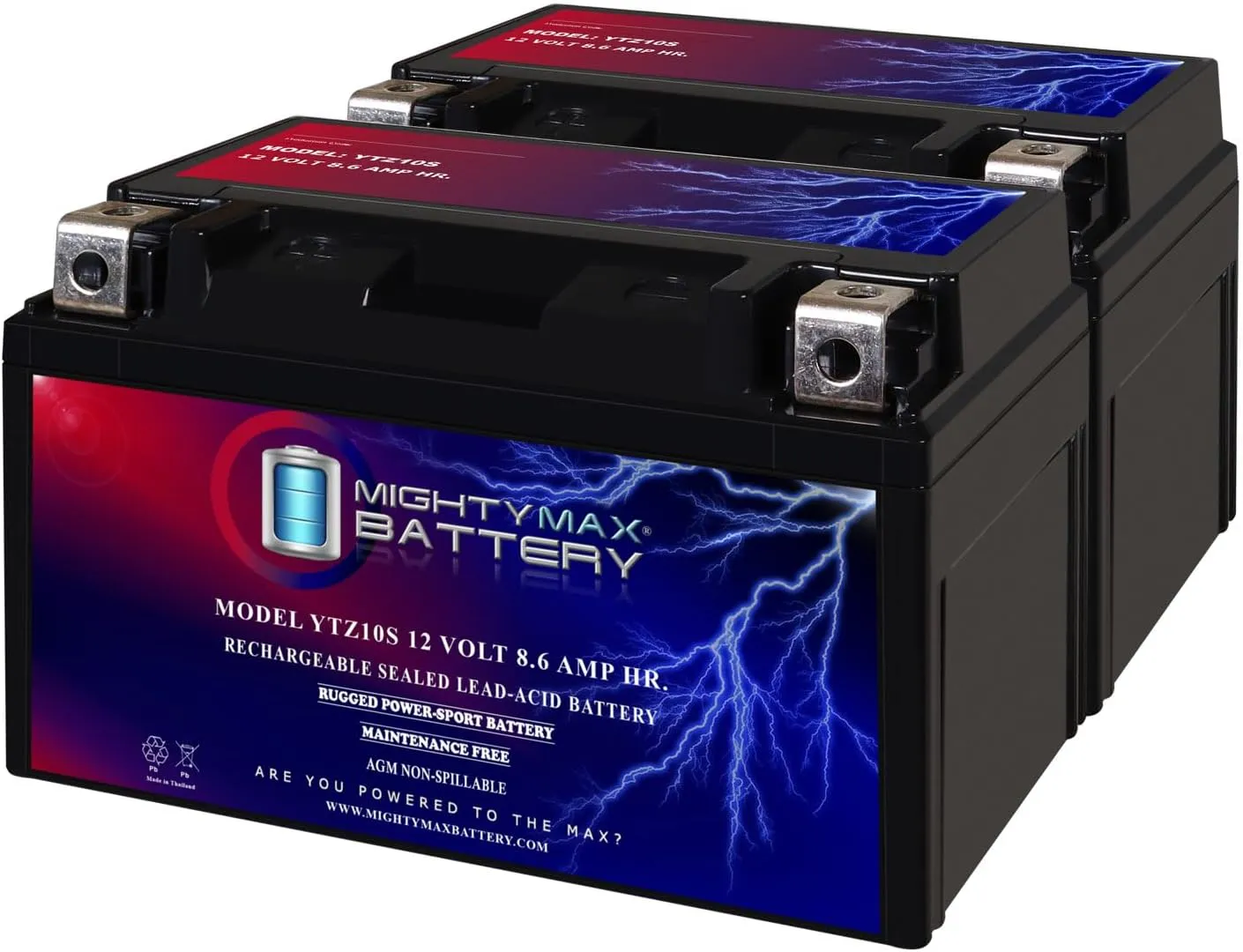 Mighty Max Battery YTZ10S 12V 8.6AH Replacement Battery compatible with Moose Racing 2113-0831 - 2 Pack