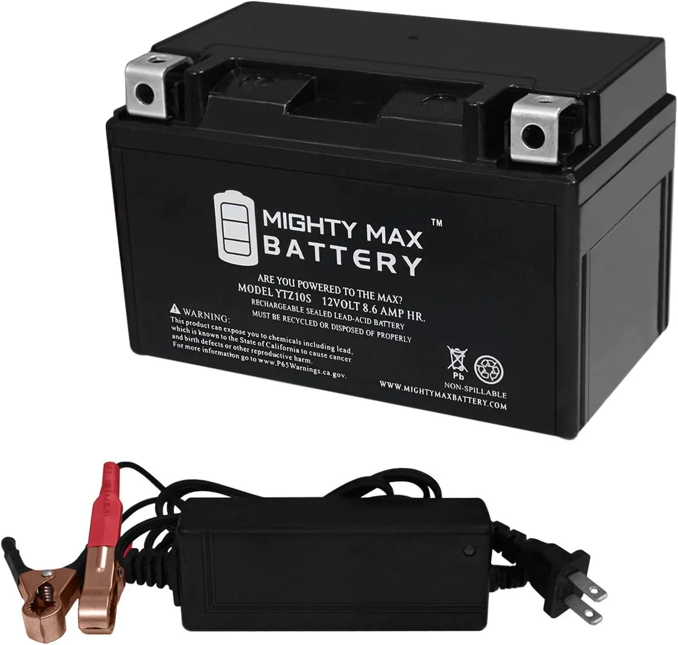 Mighty Max Battery YTZ10S Replacement Battery Compatible with Moose Racing 2113-0831   12V 2Amp Charger