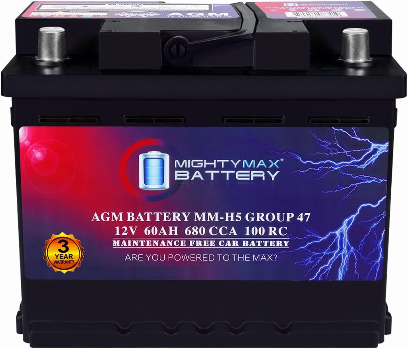 Mighty Max Battery MM-H5 Group 47 12V 60AH 100RC 680CCA Replacement Battery Compatible with Antigravity H5/Group 47