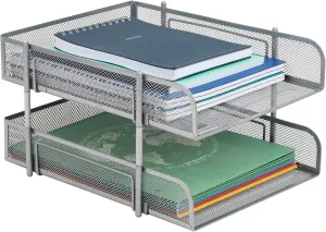Mind Reader Stackable Paper Tray, Desktop Organizer, File Storage, Office, Metal Mesh, 10.5" L x 13.25" W x 7.5" H, 2 Pcs, Silver