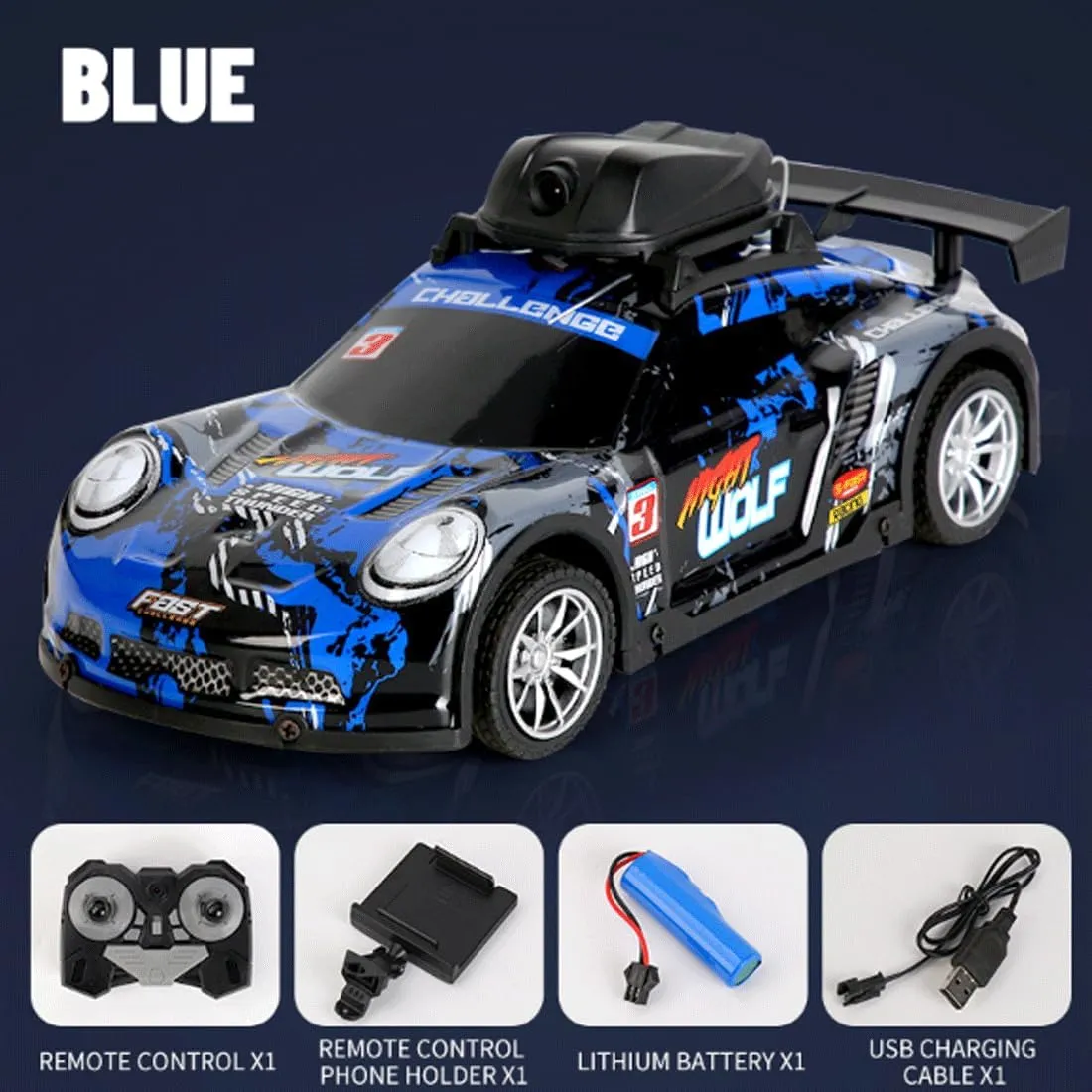 Mini Drift RC Car for Adults Beginners, with Camera & LED Lights 4CH Electric Racing Sports Cars 2.4Ghz Remote Control Car Model Hobby Gift - RTR Version / 3 Battery