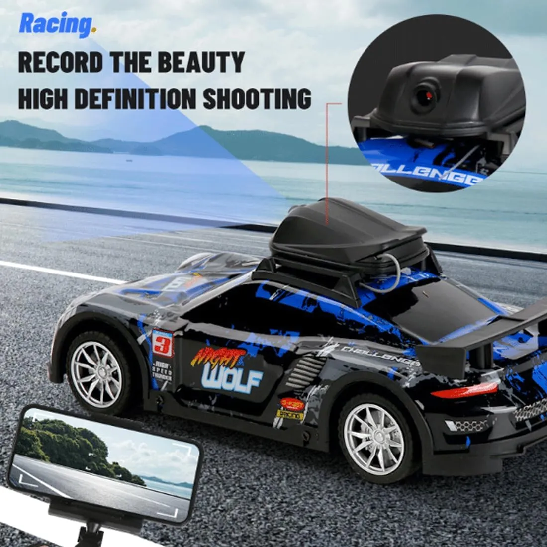 Mini Drift RC Car for Adults Beginners, with Camera & LED Lights 4CH Electric Racing Sports Cars 2.4Ghz Remote Control Car Model Hobby Gift - RTR Version / 3 Battery