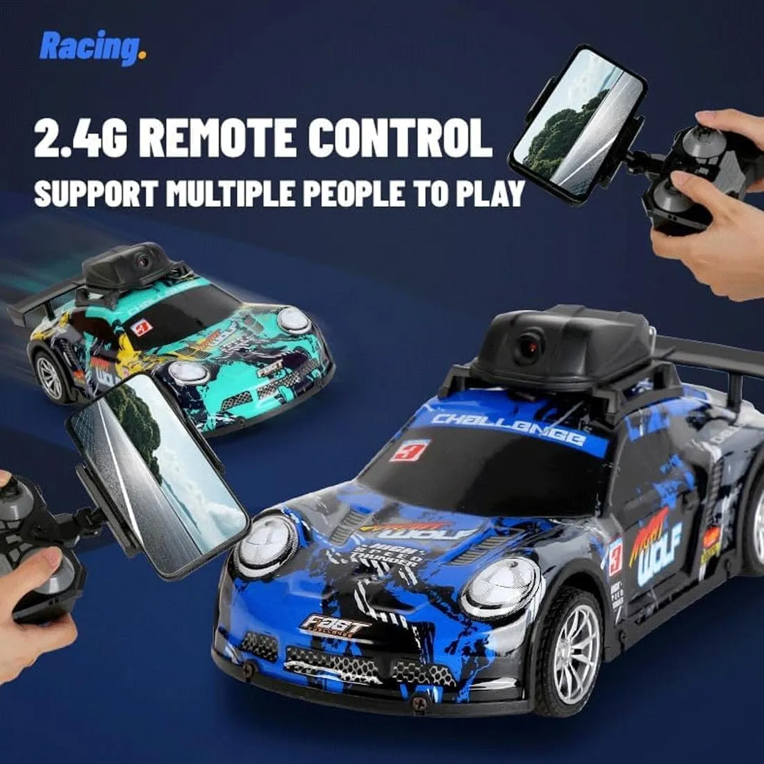 Mini Drift RC Car for Adults Beginners, with Camera & LED Lights 4CH Electric Racing Sports Cars 2.4Ghz Remote Control Car Model Hobby Gift - RTR Version / 3 Battery
