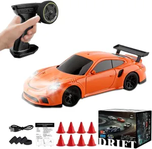 Mini RC Drift Car with Gyro Indoor/Outdoor, 1/43 Scale 4WD 2.4G High Speed 15KM/H RTR Remote Control Sports Racing Car with LED Lights & Drift Tires, Toys Hobby Gifts for Adults and Kids
