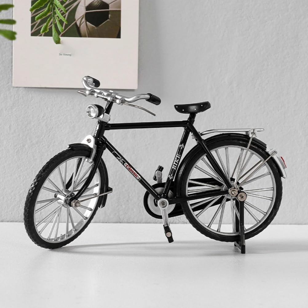 Miniature Alloy Bicycle Collections Bookshelf Decor, Metal Art Home Accessories, Desk Accessories Toy Finger Bike for Collections Home Living Room Bar Coffee Ornaments (Black)