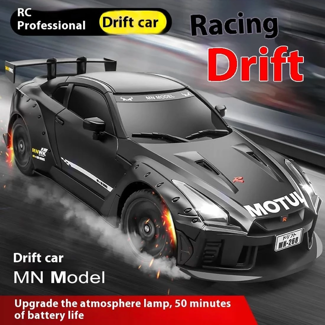 MN-268 RC Drift Car, 1:16 Scale 2.4G Full-Proportional Control RWD RC Car with LED Lights & Gyro-Enhanced, RC Racing Toy for Hobbyiost