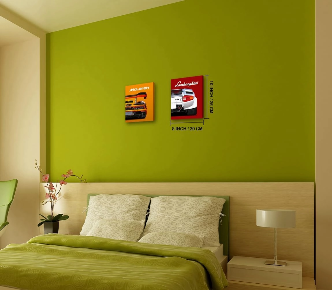Modern Car Posters Classic Supercar Wall Art Prints, Ferrari Lamborghini McLaren Pagani Canvas Posters for Man Cave Boys Room Wall Decor, Sports Car Art Prints, 4 Set - 8"x10" Frame, Ready to Hang