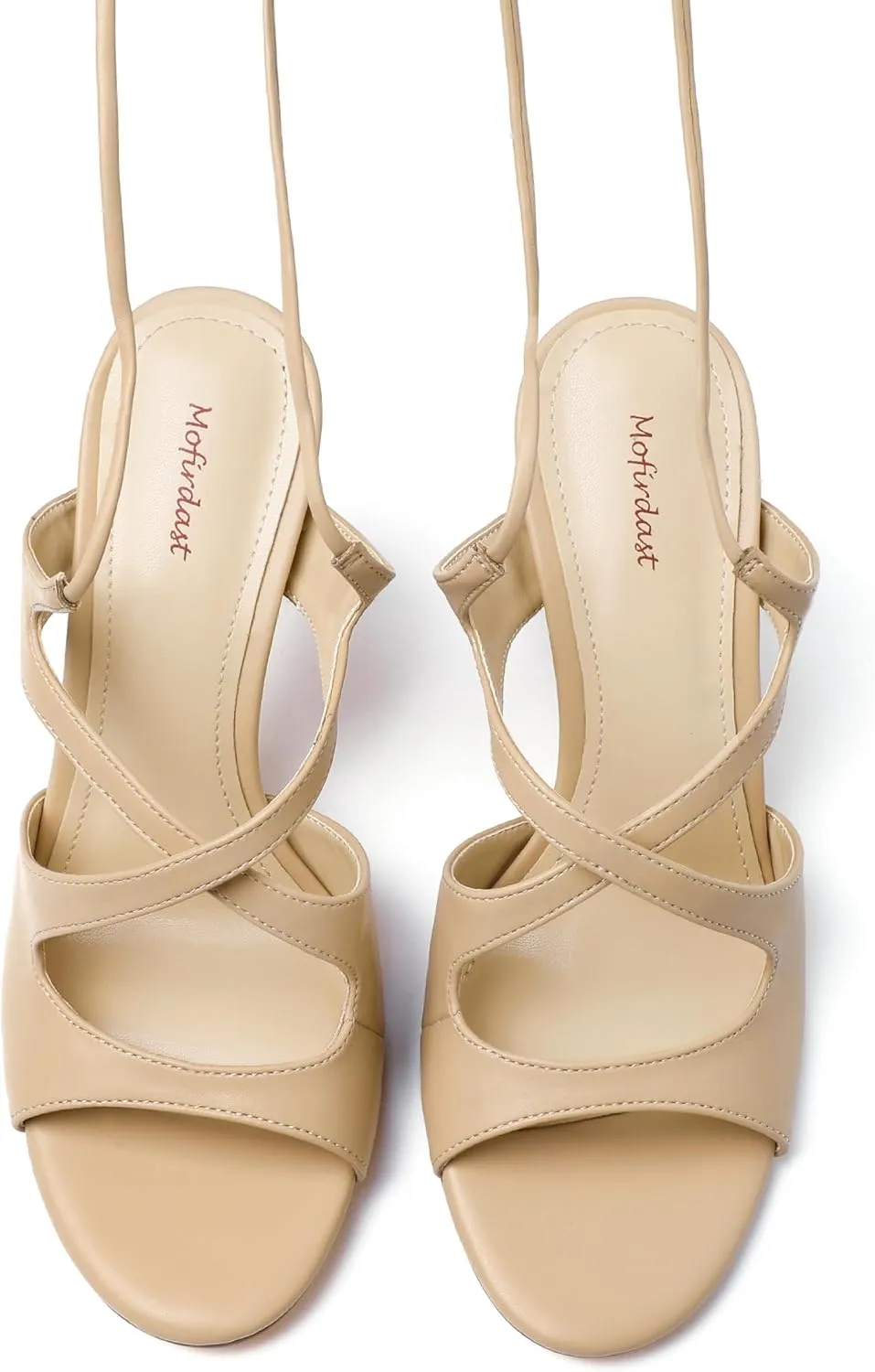 Mofirdast Strappy Heels for Women Stiletto Sandals Lace Up Open Toe Heeled Wrap Around Heels with Round Toe