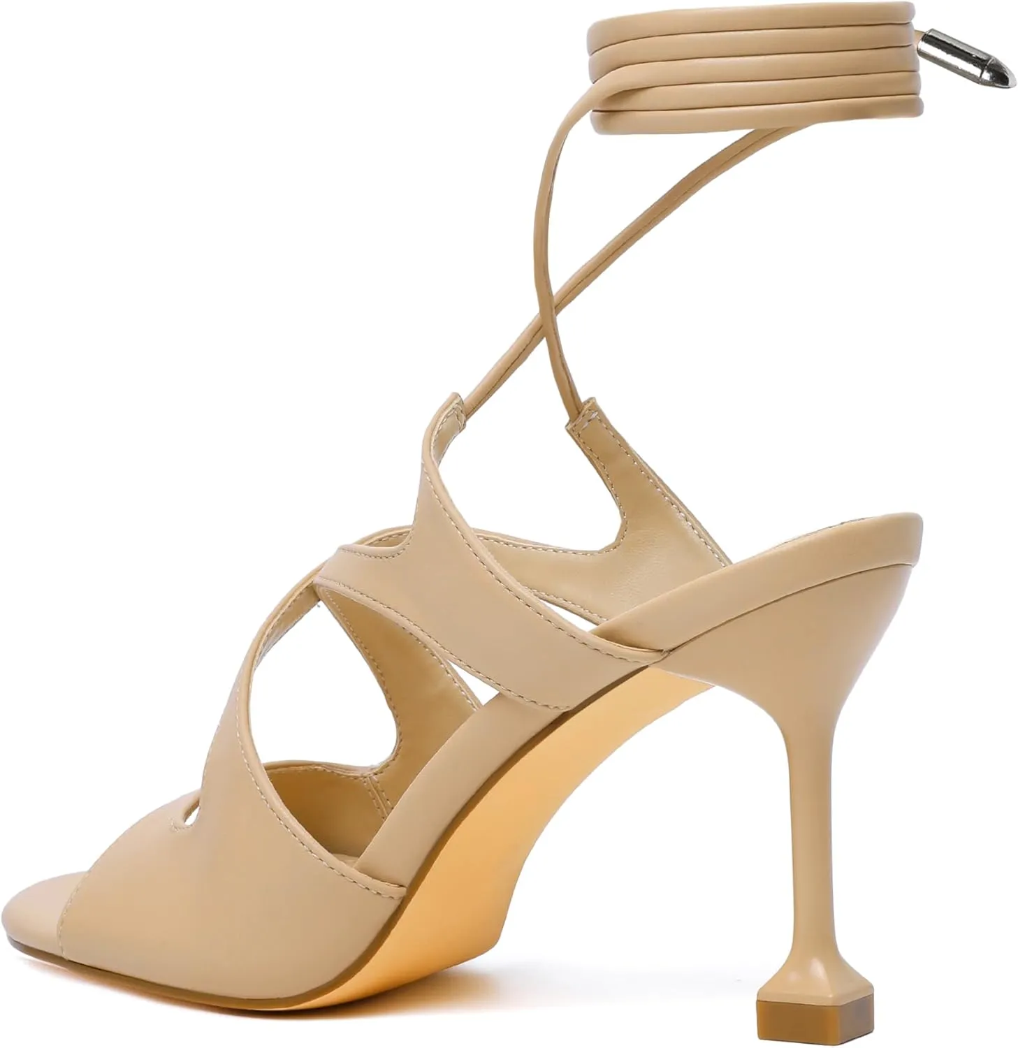 Mofirdast Strappy Heels for Women Stiletto Sandals Lace Up Open Toe Heeled Wrap Around Heels with Round Toe