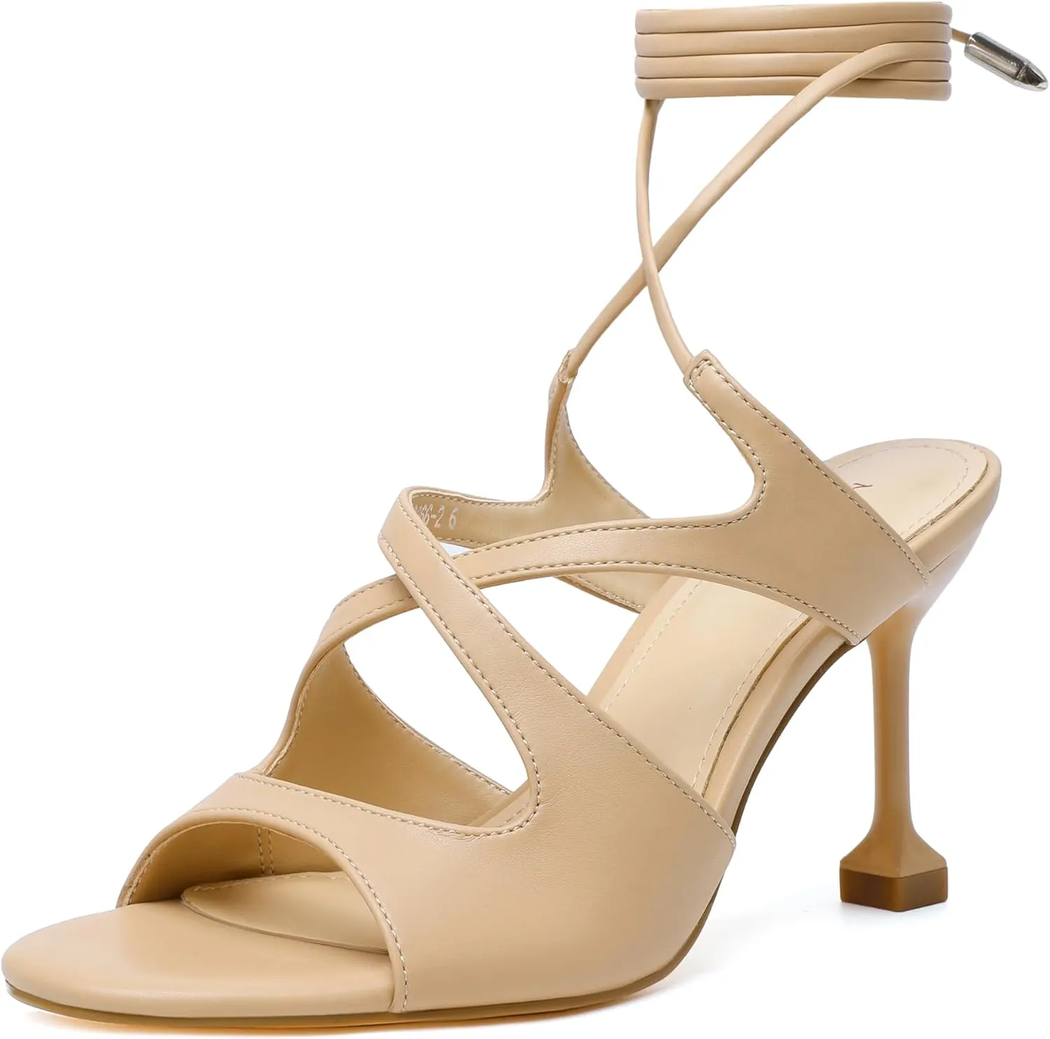 Mofirdast Strappy Heels for Women Stiletto Sandals Lace Up Open Toe Heeled Wrap Around Heels with Round Toe
