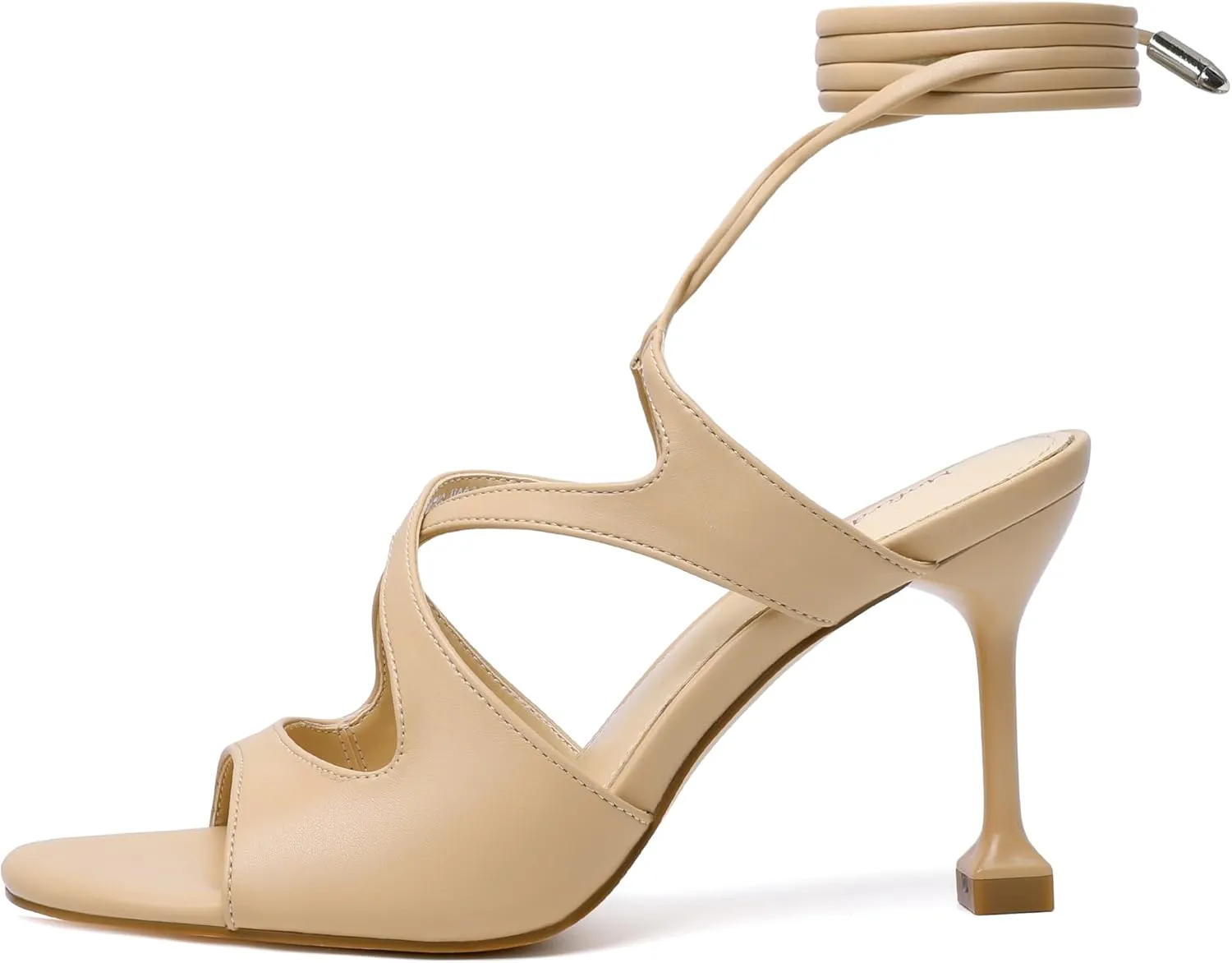 Mofirdast Strappy Heels for Women Stiletto Sandals Lace Up Open Toe Heeled Wrap Around Heels with Round Toe