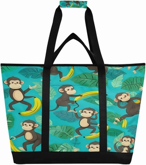 Monkey Banana Reusable Insulated Lunchbox Cooler Bag, Leakproof Kitchen Grocery Bag Collapsible Portable Cooler Tote Bag for Picnic, Camping, Office, Travel