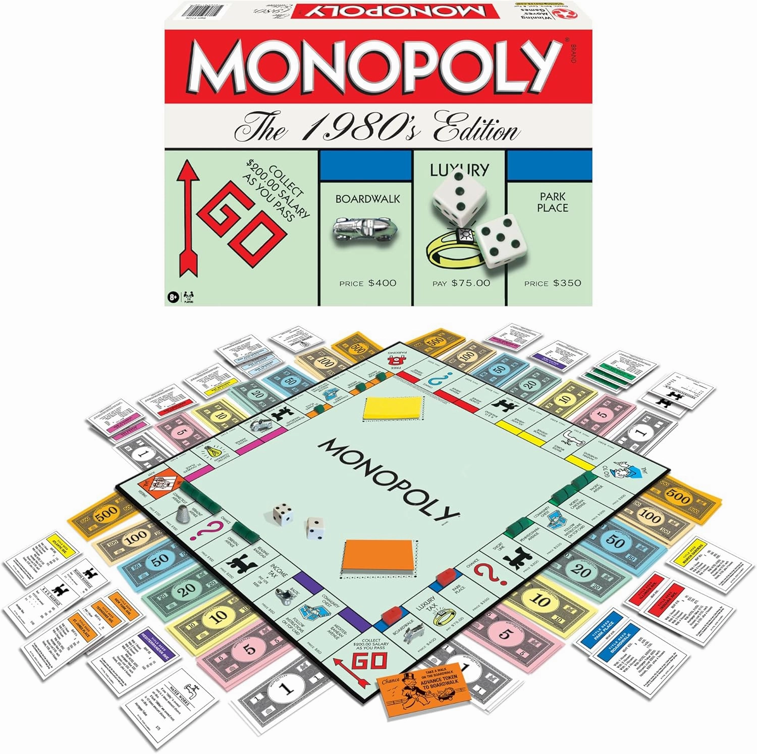 Monopoly The 1980's Edition With Original 1980's Artwork & Components incl. All Classic Tokens, by Winning Moves Games USA, Classic Family Board Game with Classic Tokens, for 2 to 8 Players, Ages 8 