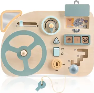 Montessori Busy Board Toy for Toddlers, Educational Wooden Motor Skills Board, Preschool Car Driving Steering Wheel Activity, Travel Toy, Pretend Play Sensory Activity Boys and Girls