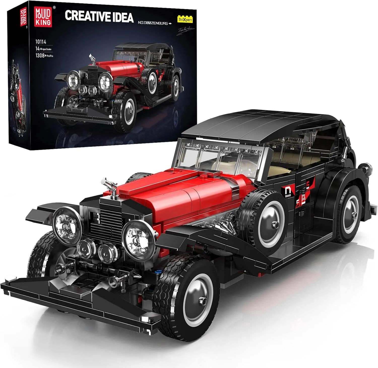 Mould King 10114 Classic Car Building Toy Set, MOC Vintage Car Model Building Block Kit, Technology Retro Car Toy for Kids Age 8  Static Version(1,308 Pieces)