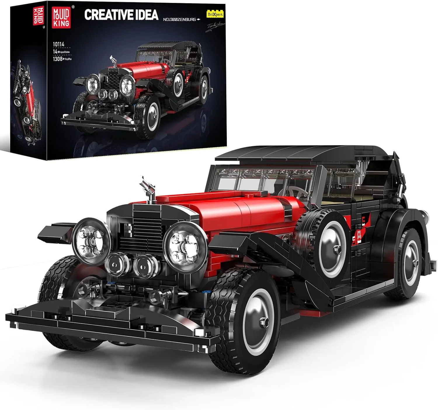 Mould King 10114 Classic Cars Building Kits, MOC Vintage Car Model Building Blocks Set, Gift for Kids Age 8 /Adult Collections Enthusiasts(1308  Pieces, Static Version)